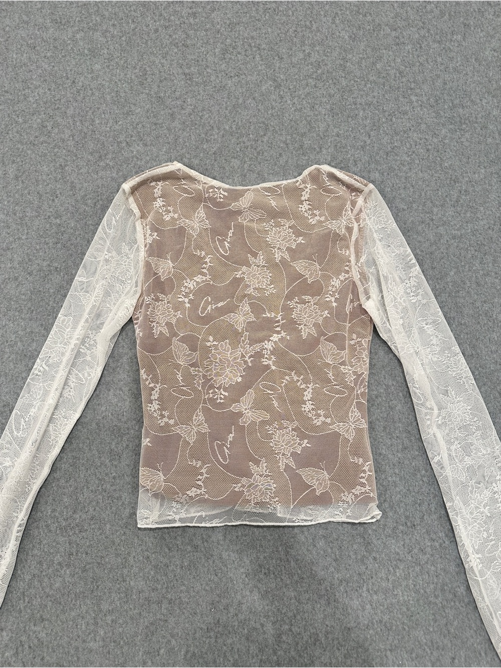 I.AM.GIA Beige Mesh Floral Lace Long Sleeve Top - Picture 3 of 8